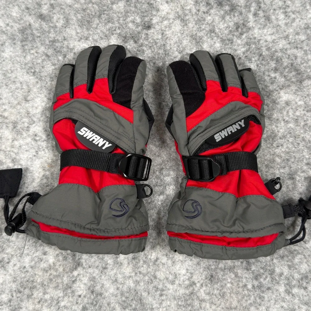 Swany Youth Small 5-6 Ski Gloves Red Grey SX-54J Winter Snowboarding Heat Pocket